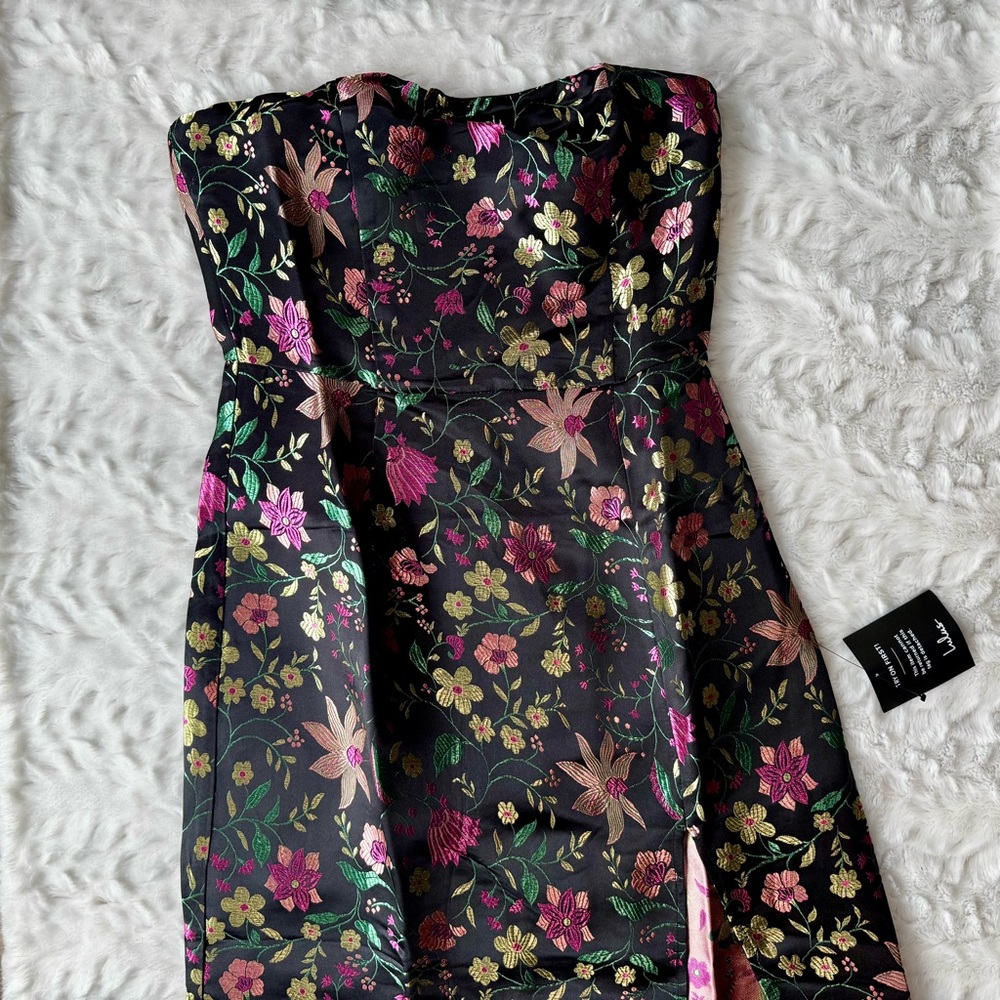 Lulu’s Perla Jacquard Strapless Fitted Midi Dress Vibrant Floral Print - Picture 5 of 8